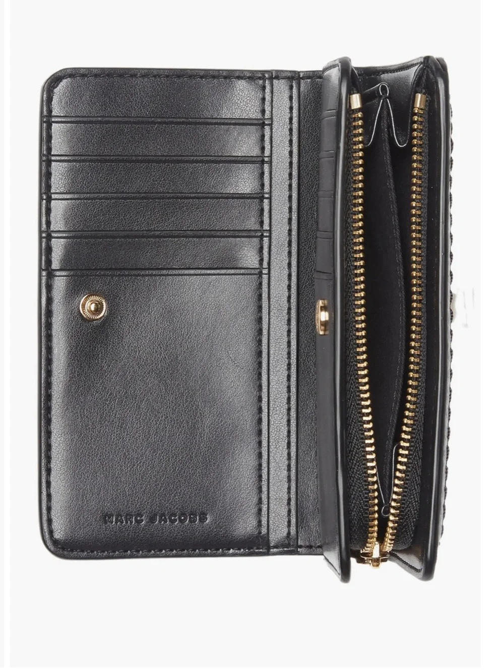 Marc Jacobs Black Pebbled Leather Zip Card Holder with Gold Logo